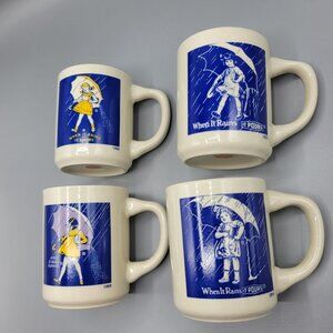 Morton Salt Vintage Mug Set Of 4 Ceramic Coffee Cups 1914 1921 1956 1968 Designs